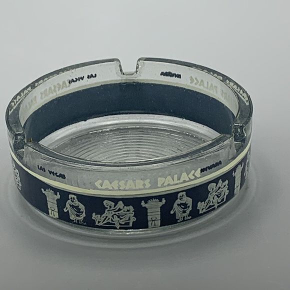 Caesars Palace Las Vegas Nevada Ashtray 1970 Casino Greek Clear Blue Ribbed Base - Picture 5 of 9